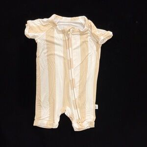 Forever French Shortie Bamboo Zip Romper in Cream and Tan Stripes, Size NB